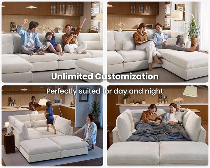 115" Oversized Chenille Couch Modular Sectional Sofa, Washable Cloud Couch - Image 5