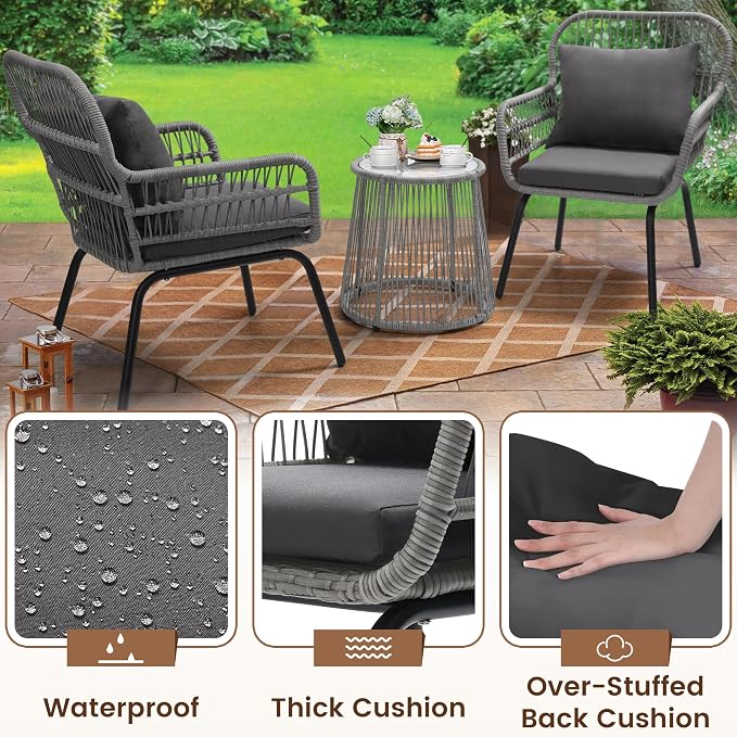 wildformers 3 Pieces Rattan Wicker Bistro Set, Outdoor Conversation Set - Image 4