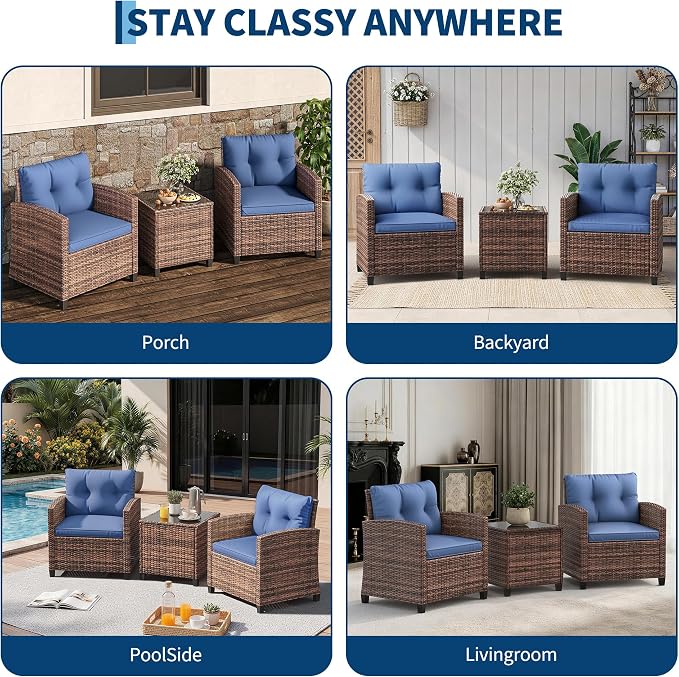 Garvee Outdoor Wicker Chairs, 3 Pieces Patio Furniture Set, All Weather High - Image 7