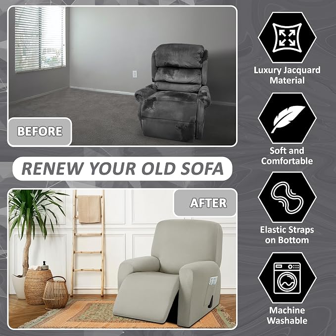 ULTICOR 4-Piece, 1 Seat Recliner Cover, Yarn Dyed Reclining Chair Covers - Image 4