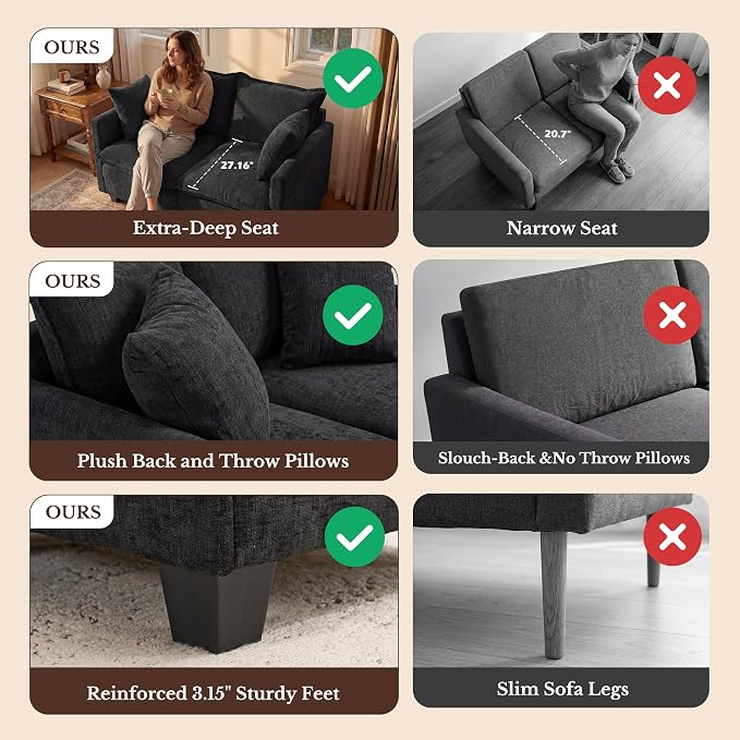Loveseat Sofa with Cloud 3-Layer Cushion & 27" Deep Seat, Modern Small Couch - Image 6