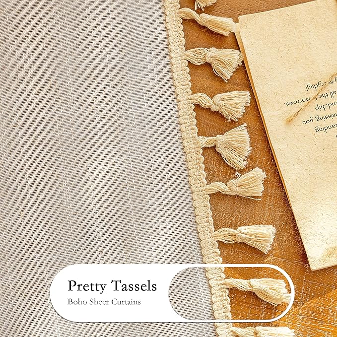 MYSKY HOME Natural Macrame Curtains 96 Inch Length - Image 4