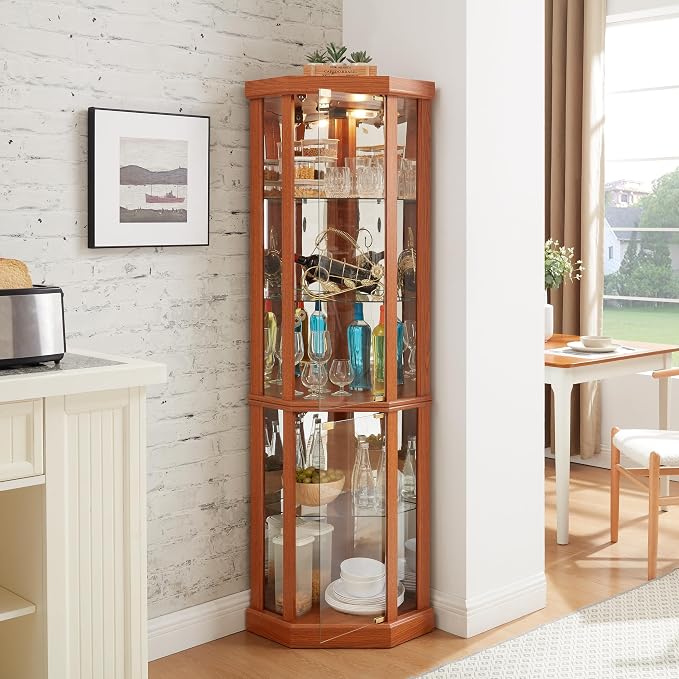 Corner Curio Cabinet, 150lbs Heavy Duty Glass Display Cabinet by Trunback