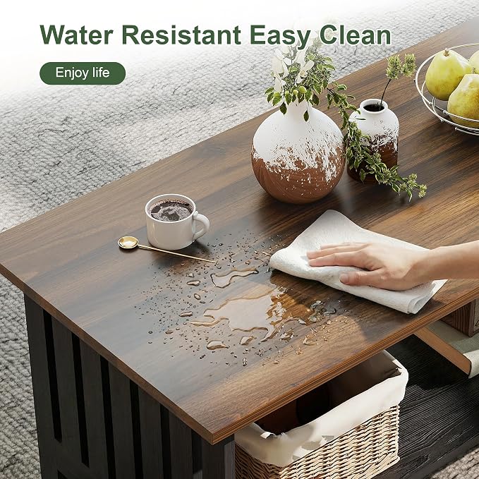 YOSHOOT 39.4" Farmhouse Coffee Table - Image 6