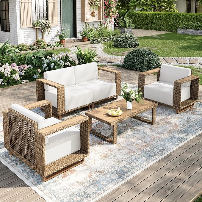 MIXPATIO Patio Furniture Set, 4 Piece Outdoor Wicker Sofa Couch, Deep Seating by MIXPATIO