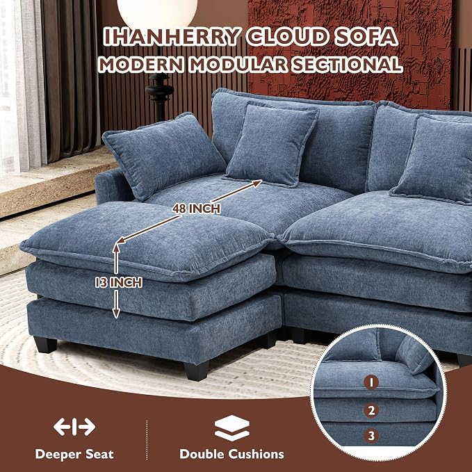 Ihanherry 111.4" L Shaped Cloud Sofa - Image 3