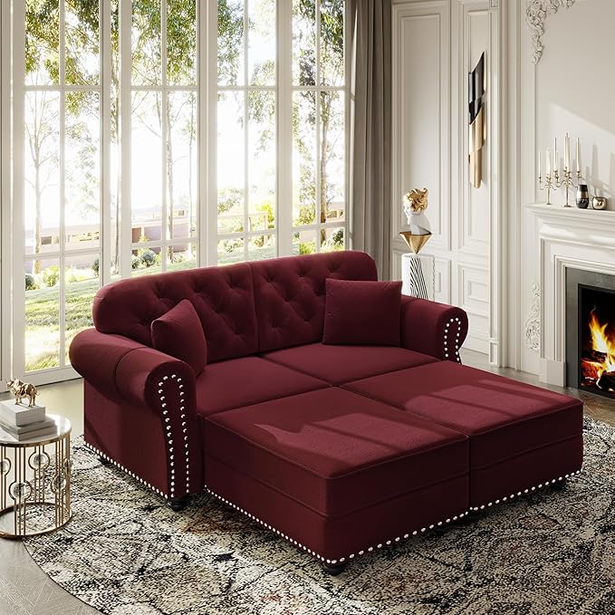 KEIKI 63" Velvet Chesterfield Sofa by KEIKI