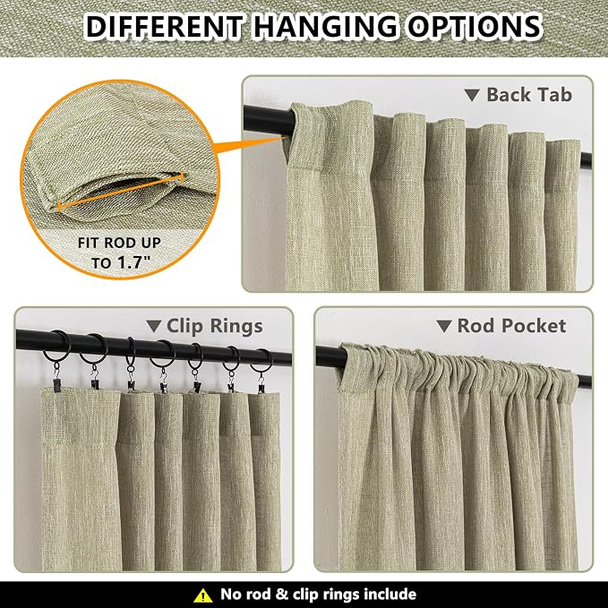 MYSKY HOME Sage Green Living Room Curtains 95 Inches Long Semi Sheer Drapes - Image 3