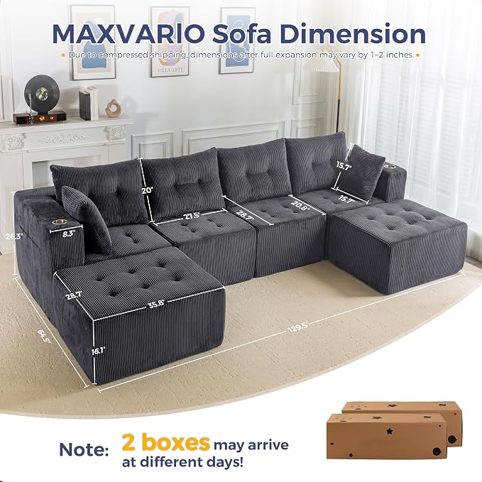 MAXYOYO 129.5" Modular Sectional Sofa Couch, U Shaped Modern Cloud Couch - Image 3