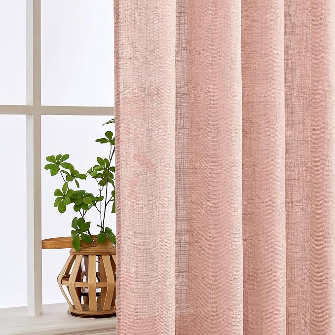 MIULEE Blush Pink Linen Curtains 84 Inch Length 2 Panels - Image 5