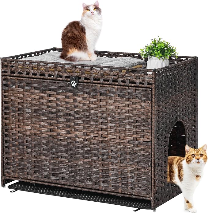 Cat Litter Box Enclosure with Soft Litter Mat; Hidden Cat Washroom Furniture by Catlitterboxenclosure