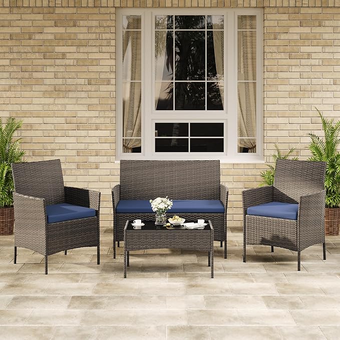 GAOMON 4-Piece Patio Furniture Set, Modern PE Rattan Conversation Set - Image 8