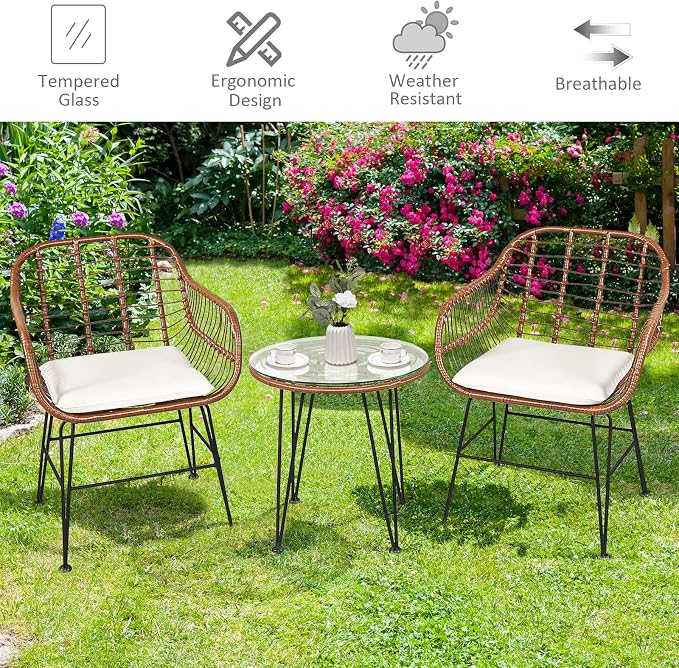 Tangkula 3 Pieces Patio Conversation Bistro Set, Outdoor Wicker Furniture - Image 9