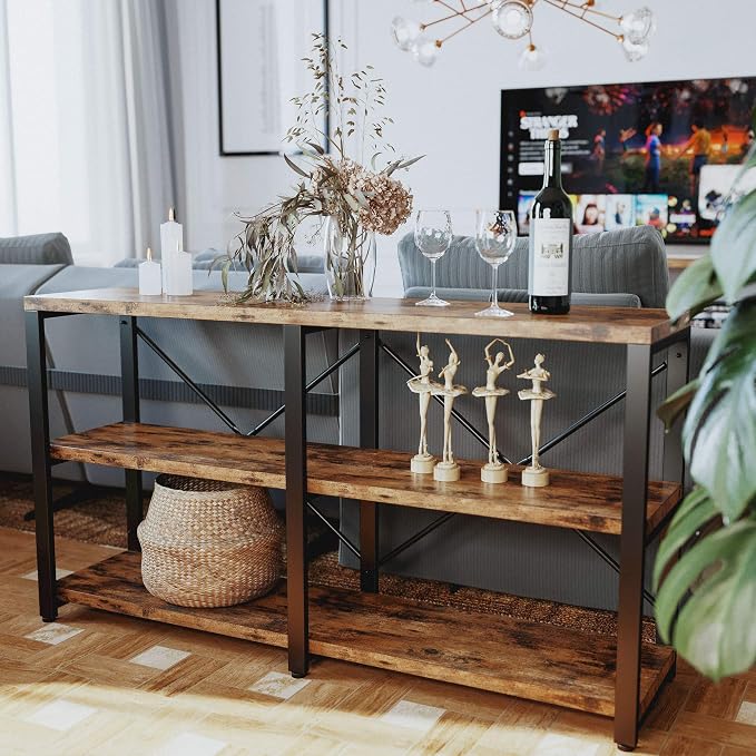 IRONCK Bookshelf Double Wide 55 in 3-Tier, Industrial Bookcases, Wood and Metal - Image 4