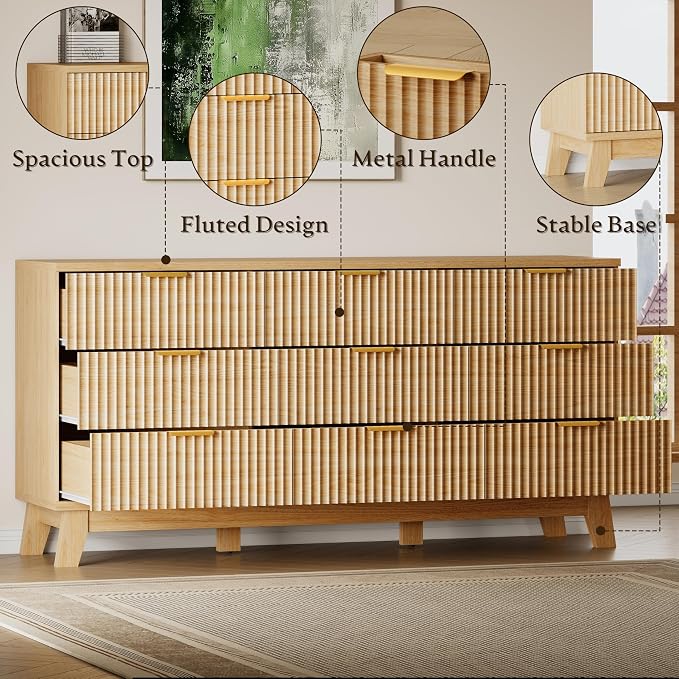 BORNOON Fluted 9 Drawer Dresser, 57.1" Wide Modern Boho Chest of Drawers - Image 5