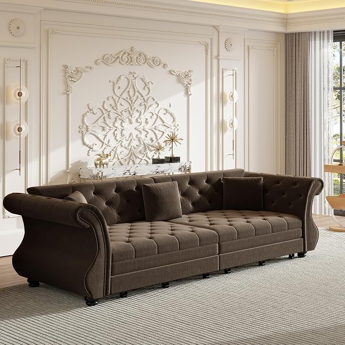 97.6" Oversized Pull Out Sofa Bed, Chesterfield Velvet Sleeper Sofa Couch - Image 8
