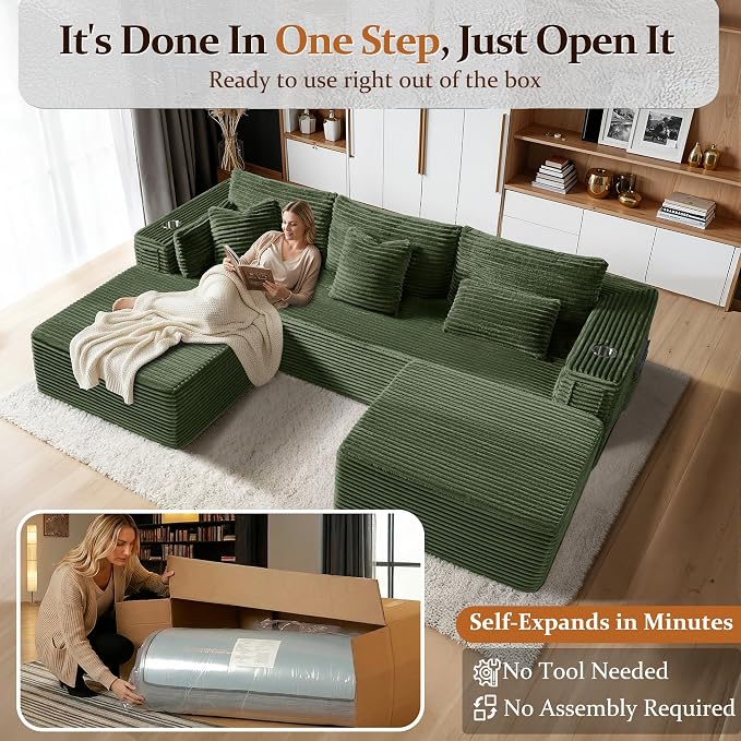 Oversized 108" Cloud Sectional Couch, Comfort U Shaped Boneless Couch - Image 3
