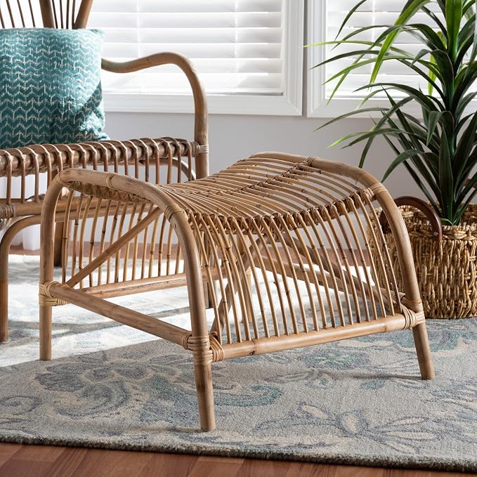 bali & pari Lamaria Modern Bohemian Natural Rattan Footstool - Image 5