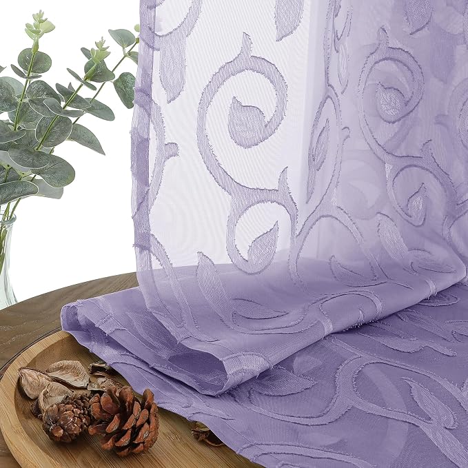 OWENIE Furman Light Purple Sheer Curtains 54 Inch Length 2 Panels Set - Image 7