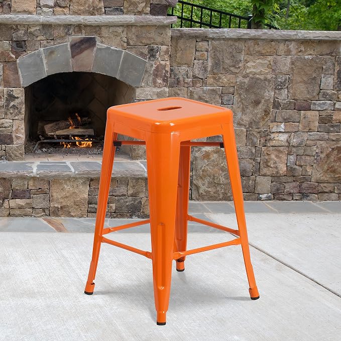 Flash Furniture Lily 4 Pack Commercial Grade 24" High Backless Orange Metal - Image 2