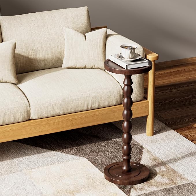 Solid Wood Drink Table, Rubber Wood‌ Small Round Side Table - Image 2