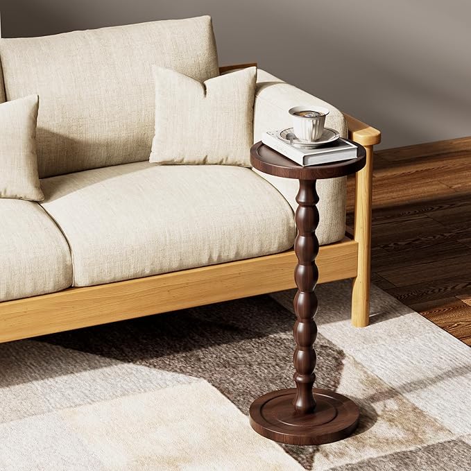 2 Pack Solid Wood Drink Table, Rubber Wood‌ Small Round Side Table - Image 6