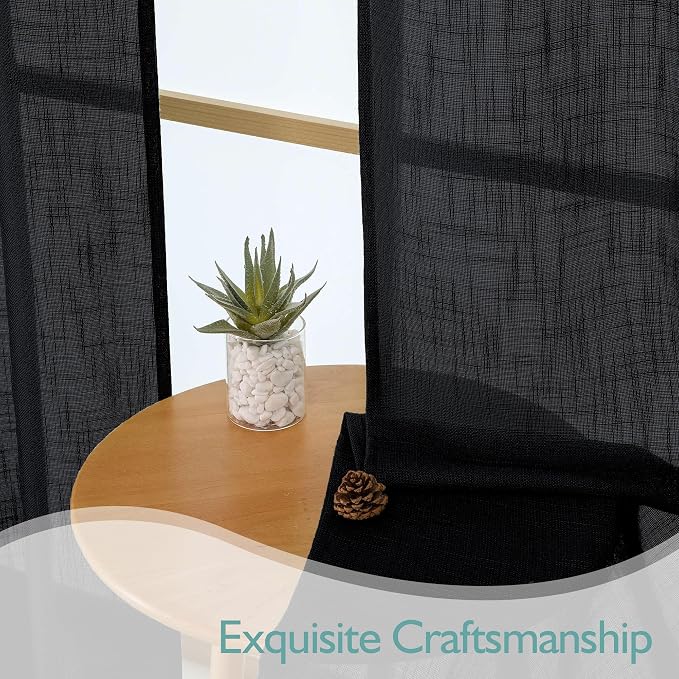 Chyhomenyc Black Semi Sheer Curtains 84 Inches Long 2 Panels Set, Light - Image 6