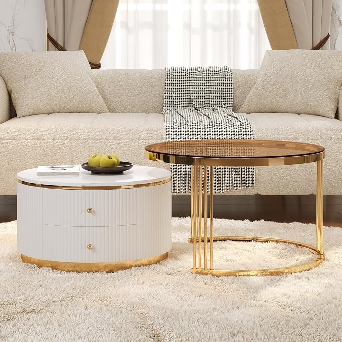 Merax 2-Piece Round Nesting Coffee Table Set by Merax