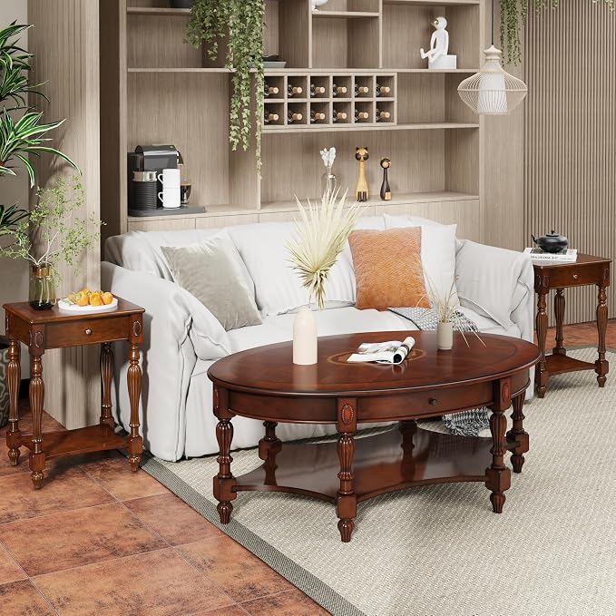 LEEMTORIG Oval Coffee Table for Living Room, Cherry Solid Wood Coffee Table - Image 3