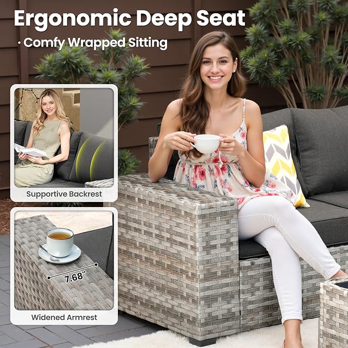 ovios 7 Pieces Patio Furniture Set, Outdoor Wicker Sectional Sofa - Image 4