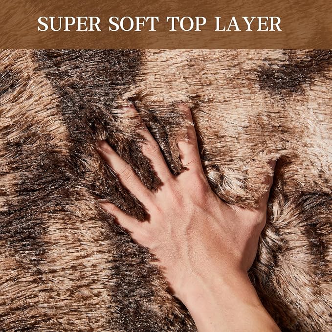 Fluffy Shag Area Rugs for Bedroom, 5x7 Ft Tie-Dyed Coffee Upgrade Anti-Skid - Image 4