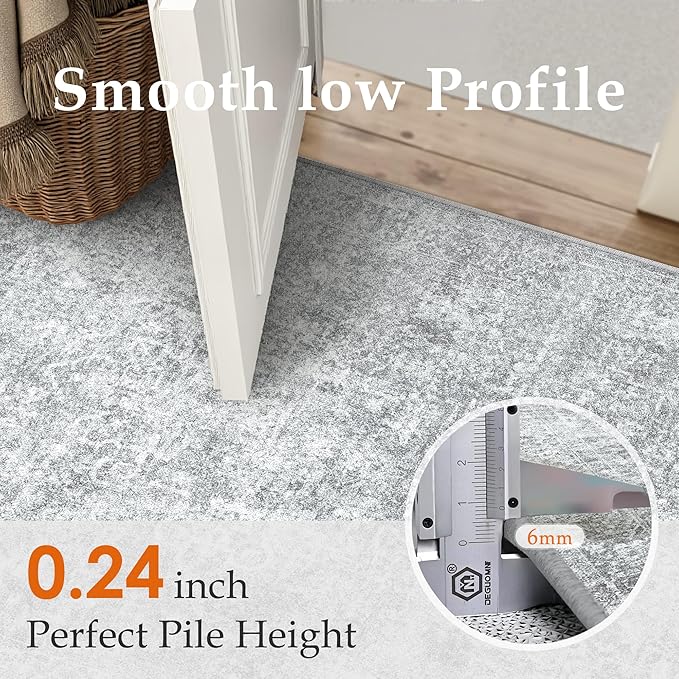 2x6 Runner Rug Washable Vintage Indoor Hallway Carpet Non Slip Grey Bedroom Low - Image 3