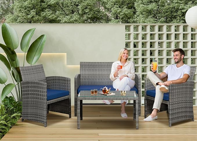 SUNLEI 4 Pcs Patio Ratten Set, Outdoor Furniture Set Wicker Conversation Set - Image 6
