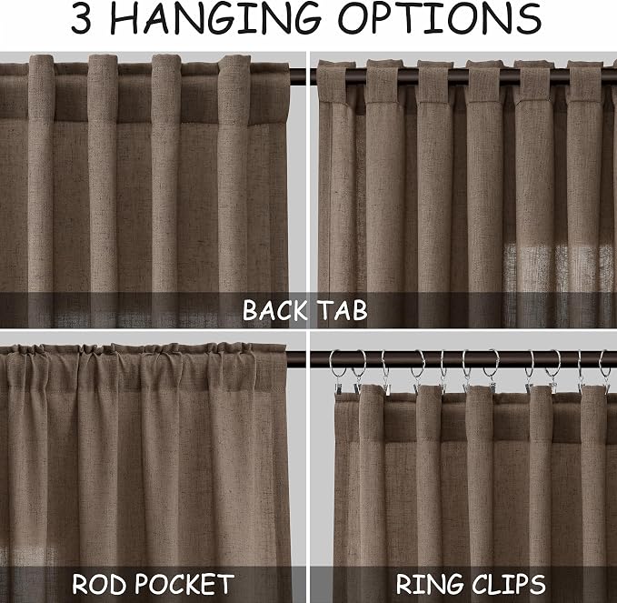 Light Brown Linen Curtains 120 Inch Extra Long - Image 3