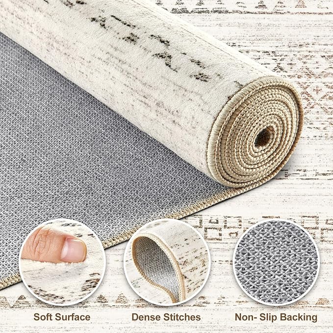 Nakagishi 5x7 Area Rugs Living Room: Washable Boho Large Neutral Soft Rug - Image 3