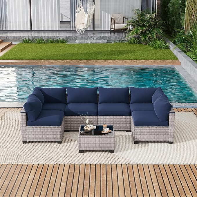 LOUVIXA 7 Piece Outdoor Patio Furniture Set, Outdoor Sectional Sofa, Wicker - Image 8