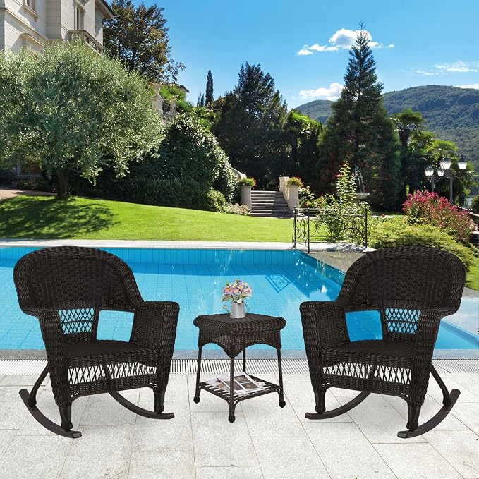 Jeco 3 Piece Rocker Wicker Chair Set - Image 2