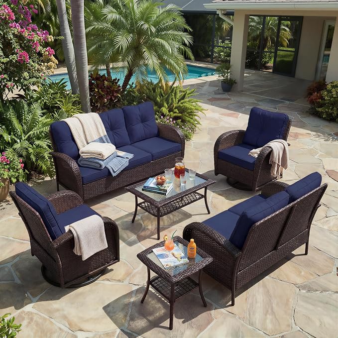 UPHA 5 Pieces Patio Furniture Sets, Wicker Outdoor Loveseat Sofa Set - Image 9