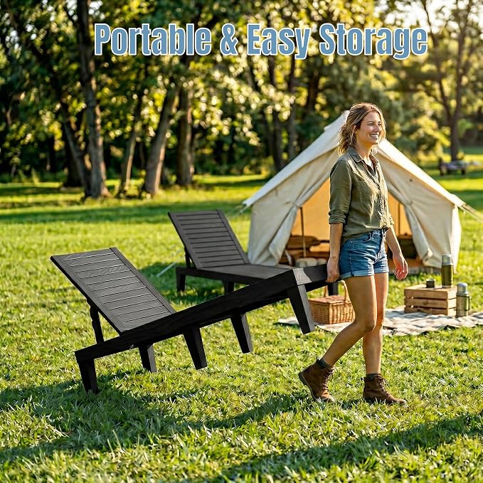 Lounge Chair Outdoor, High-Impact PP 5 Position Adjustable Tanning Chair - Image 8