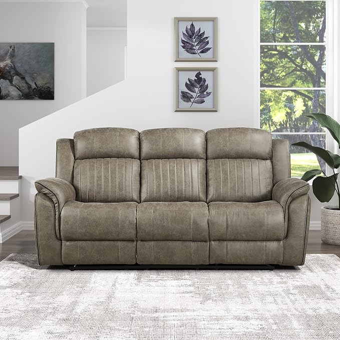 Lexicon 83.5" W Manual Double Reclining Sofa, Polished Microfiber Recliner Sofa by Lexicon