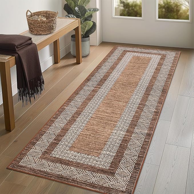 Washable 2.5x10 Kitchen Runner Rug, Easy Clean Geometri Rugs by GarveeHome
