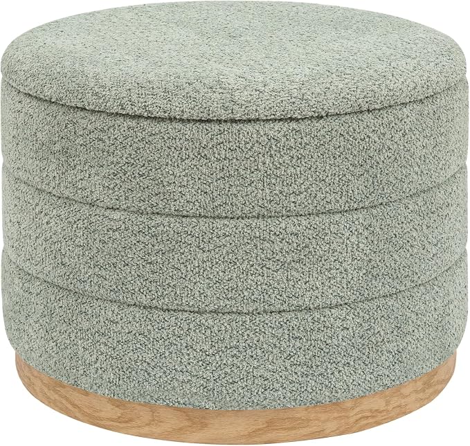 Round Storage Ottoman with Tray Lid, Folding Chenille Fabric Footrest with by ZOLANOful