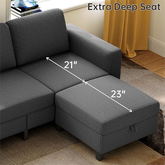 78" Sectional Sofa Couches for Living Room, Dark Grey Convertible L Shaped Couch - Image 5