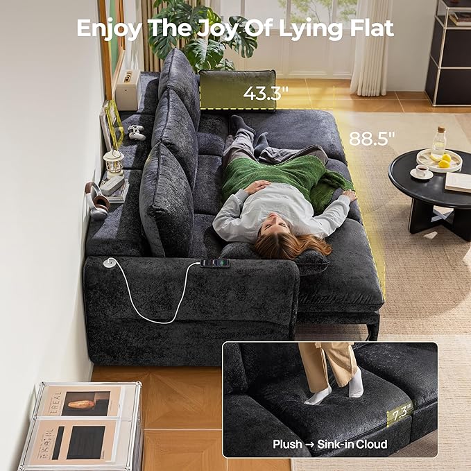 103" Electric Pull Out Sleeper Sofa Bed, 2in1 Convertible Power Extendable - Image 5