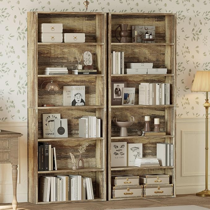 IRONCK Bookshelves and Bookcases Set of 2 Floor Standing 6 Tiers Display - Image 2