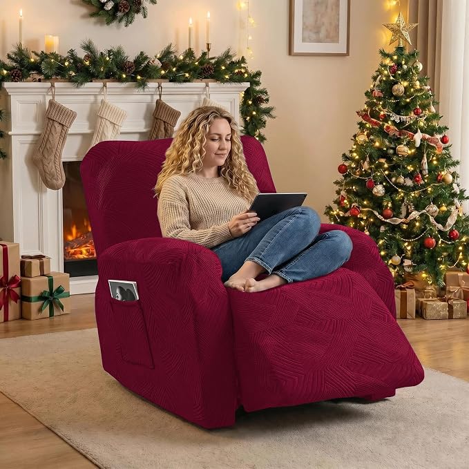 Recliner Chair Covers, 4-Piece Stretch Geometric Strokes Jacquard Reclining - Image 5