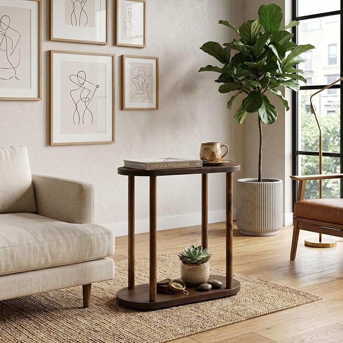 Oval Solid Wood Narrow Side Table, Slim End Table, Small Coffee Table - Image 4