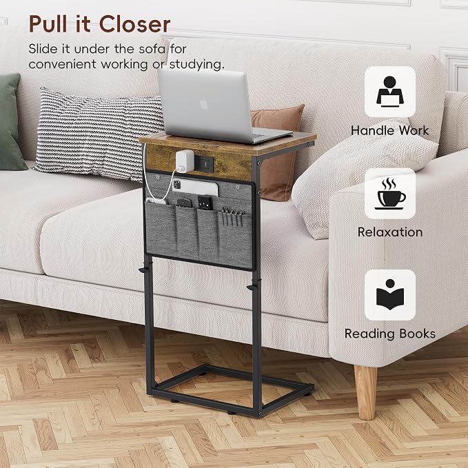 Vagusicc C-Shaped End Table Set of 2, Adjustable Height Side Table - Image 8