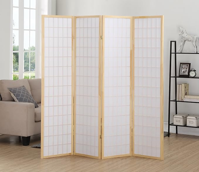 Roundhill Furniture Oriental Shoji 4 Panel Screen Room Divider - Image 2