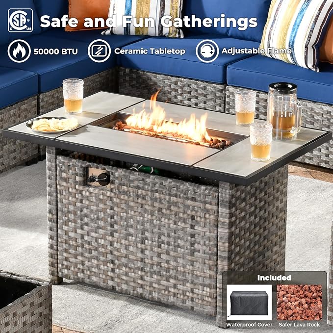 ovios 13 Pieces Patio Furniture Set, Outdoor Wicker Sectional Sofa - Image 7